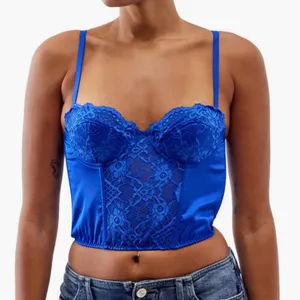 BDG Urban Outfitters Lace and Satin Corset Crop Top NWT Size Medium Royal Blue thumbnail 11
