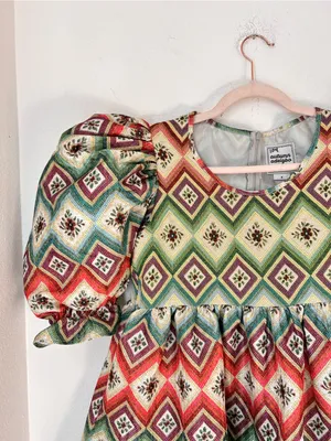 Autumn Adeigbo Oona Abstract Print Puff Sleeve Babydoll Mini Dress Size 8 thumbnail 3