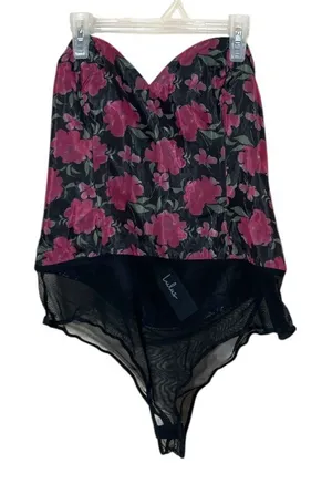 Lulus Black Floral Print‎ Organza Strapless Bodysuit Size Large NWT thumbnail 1
