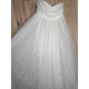 NWT Lulus Blissful Forever White Tulle Lace Strapless Pleated Maxi Dress Size M thumbnail 9