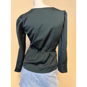 J.Crew Womens Long Sleeve V-Neck Button-Up Peplum Blouse Size 2 Deep Green thumbnail 12