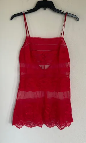 Victoria's Secret Red Sheer Mini Slip Dress Size Small thumbnail 1