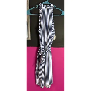 Blue and White Striped Halter Wrap Mini Dress Side Tie High Neck Nautical Summer thumbnail 5