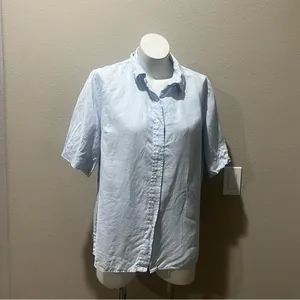 Lauren Ralph Lauren light blue linen short sleeve blouse thumbnail 3