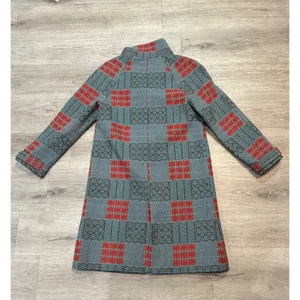 Sundance XS Wool Blend Plaid Long Coat Teal Red Boho Cottagecore Artsy Statement thumbnail 14