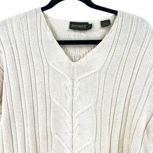 Timberland Vintage Y2K S Women's V-neck cable-knit sweater Cream Fisherman thumbnail 3