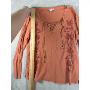 Sundance Catalog Orange Embroidered Sweatshirt Size M Boho Western Beachy thumbnail 6