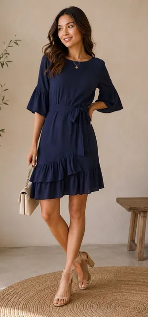 Rebecca Minkoff Wendy Navy Blue Faux Wrap Ruffle Hem Mini Dress thumbnail 1