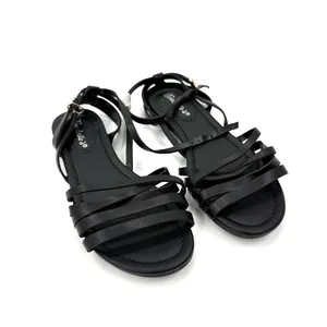 Black Strappy Flat Sandals With Ankle Buckle Casual Summer Comfort Style Designs thumbnail 2