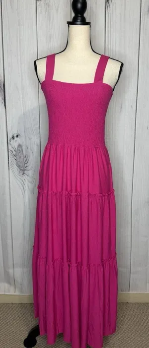 Zenana Sundress Womens Sz Large Pink Knit Smocked Tiered Boho Soft Stretch thumbnail 1