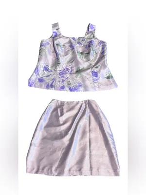 Vintage Y2k Dress Barn Purple Floral Print Satin Sheen Skirt Set (10) thumbnail 10
