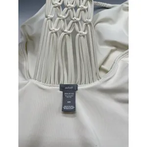 Aerie Women Medium Macrame Halter‎ Top One Piece Swimsuit White thumbnail 3
