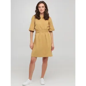 Zara Belted Tunic Shirt Mini Dress Brown Beige Size Large 100% Cotton thumbnail 9