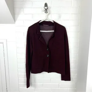 Cut Loose Red Black Ribbed Knit Button Front Lightweight Jacket Size S thumbnail 2