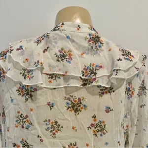 Zara Floral Chiffon Blouse Sz L Sheer Long Sleeves Top Ruffle thumbnail 5