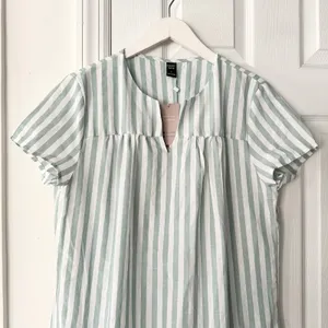 Emery Rose NWT Green White Nautical Striped Notched Collar Boxy Sundress Large thumbnail 3