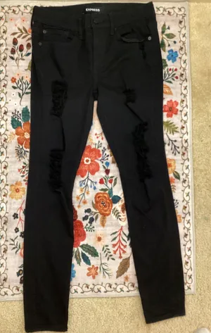 Express Black‎ Mid Rise Stretch Distressed Skinny Legging Jeans Size 6 thumbnail 1