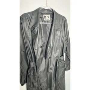 1990s Rave 4 Real Black Coated Stretch Trench Coat Women’s M/L thumbnail 15