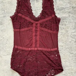 Shinestar Burgundy Sheer Lace Bodysuit Teddies Size M thumbnail 2