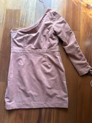 Pink Faux Suede One Shoulder Dress thumbnail 4