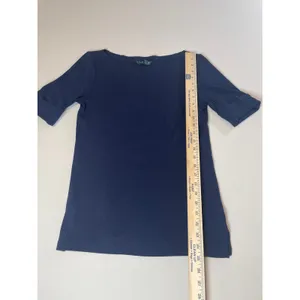 Lauren Ralph Lauren Top Navy Blue Cotton Half Sleeve Embroidered Logo Size M thumbnail 4