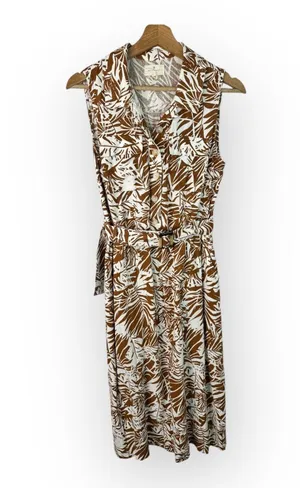 Melloday Womens size Medium Linen Blend Safari Tropical Belted Midi Dress thumbnail 1