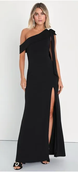 LULU’S Stepped Out Stunning Black One-Shoulder Mermaid Maxi Dress thumbnail 1