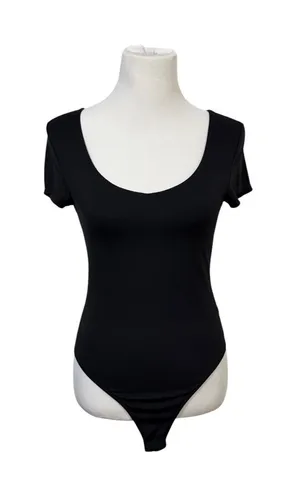 Aeropostale Short Sleeve Black Bodysuit Scoop Neck Size Medium Minimalist Basic thumbnail 1