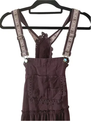 Lace Embroidered Tulle Bib Maxi Bohemian Apron Dress Size XL thumbnail 4