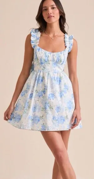 ARULA Alexa Blue Floral Bow Back Ruffle Mini Dress Size 2X thumbnail 1