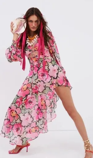 NWT For Love & Lemons Tiana Printed‎ Midi Dress Pink Sz XS $199 thumbnail 1