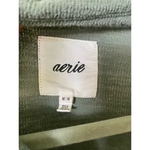 Aerie Oversized Green Polo Pullover Sweatshirt V Neck Collared Preppy Lounge M thumbnail 5