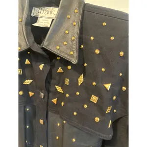 Vintage 80's d. Frank Black Studded Western Dress Leather Trim rodeo Size 8 thumbnail 3
