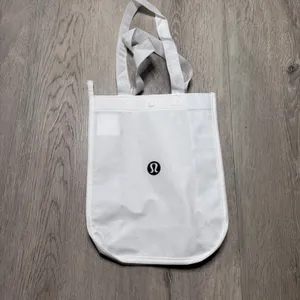 Lululemon Athletica Small Reusable Shopping Tote Bag White Black‎ Eco-Friendly thumbnail 2