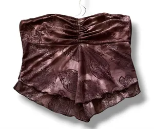 Romwe Y2K Brown Paisley Mesh Strapless Tube Top thumbnail 1