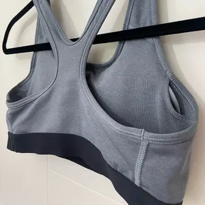 Nike Dri Fit Sports Bra Removable Pads Grey Black Swoosh Racerback ~ Size M thumbnail 9