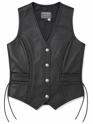 Pro Rider Women’s Black Genuine Leather Motorcycle Biker Vest Lace Up Size S-M thumbnail 1
