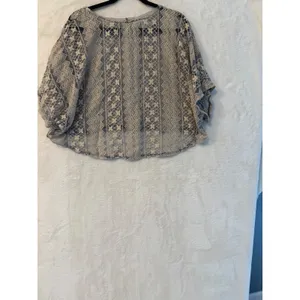 Black Poppy Womens Medium Blue Floral Lace Crop Top High‎ Low Boho Sheer Blouse thumbnail 6