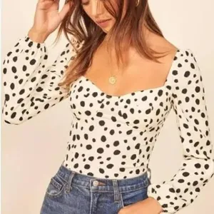 Reformation‎ Dalmatian Polka Dot Bustier Top White Black Long Sleeve Size 0 thumbnail 7