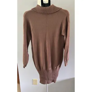 NWT Women's Long Sleeve V Neck‎ Sweater Collar Ribbed Knit Mini Dress Size Small thumbnail 4