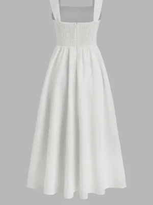 Cider Linen Blend Square Neck Shirred White Midi Dress XS NWT Cottagecore thumbnail 13