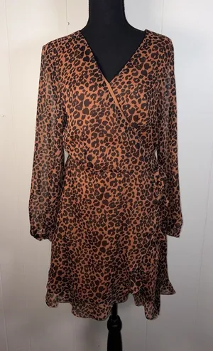 gianni bini avery long sleeve wrap‎ dress print large nwt Leopard Cheetah Animal thumbnail 1