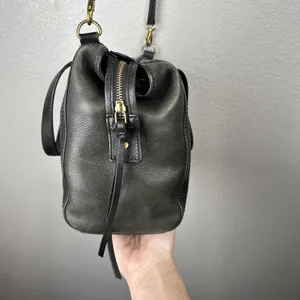 Fossil Emma Satchel Crossbody Leather Purse Handbag Two Tone Black Charcoal Gray thumbnail 4