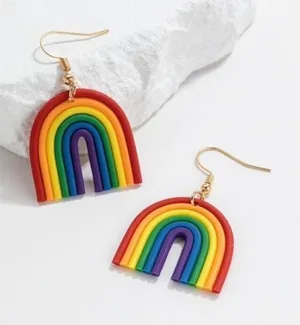 Boho Festival Colorful Rainbow Dangle Earrings Jewelry Pride Clay Drop Whimsical thumbnail 1