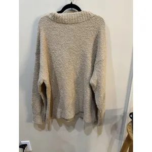 New Aerie Fuzzy Plush Teddy Oversized V-Neck Sweater Women's Size XL Tan Cozy thumbnail 3