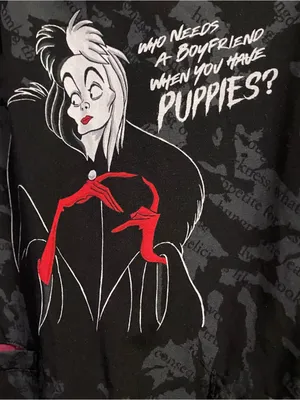 Disney Womens Scrub Top M 38” Black Cruella DeVille Villians 101 Dalmatians thumbnail 2