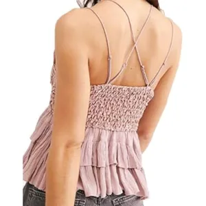 Free People FP One Adella‎ Cami Dusty Rose Lace Tiered Ruffle Boho Top Small thumbnail 2