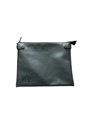 Beis Faux Leather Zip Top Cosmetic Pouch Bag Black 12x9 thumbnail 2