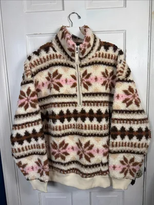 Aerie Hometown Festive Fleece One-Quarter Zip Sweatshirt W2481 Sz S thumbnail 5