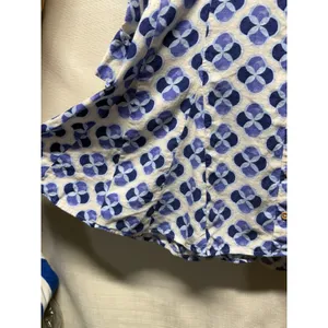 Zara Floral Linen Blend Shirt Dress Sz M Blue Geometric Artsy‎ Button Front Boho thumbnail 5
